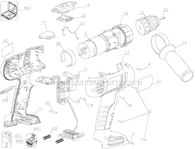 Page A Diagram and Parts List for HPD2402 Type 1 Black and Decker Cordless Drill